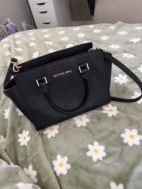 Michael Kors Black Saffiano Leather Satchel with Gold Hardware